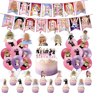50PCS Singer Birthday Decorations, Party Balloon Decorations, Birthday Party Supplies Include Banner, Balloons, Cake Topper,Spiral