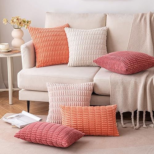 Miniatura 3 de ANRODUO Paquete de 2 fundas de almohada decorativas de pana color naranja quemado de 20 x 20 pulgadas para sofá, cama, sala de estar, funda de cojín