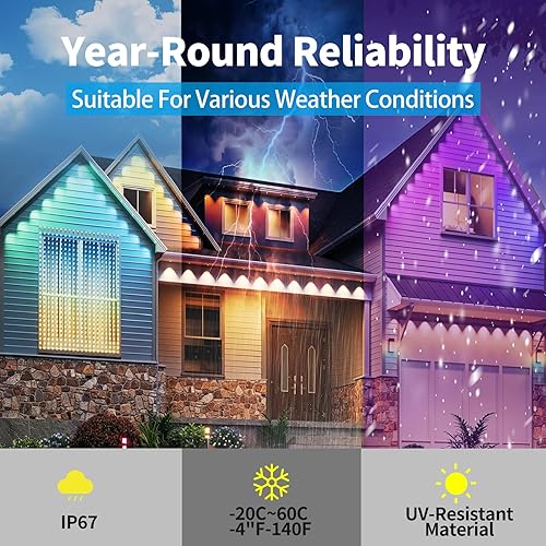 Miniatura 2 de Vanesa Luces permanentes para exteriores de 200 pies, impermeable IP67 con aplicación y control remoto, luces permanentes al aire libre para casa,