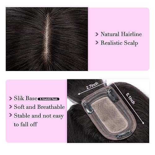 Miniatura 10 de Toppers para el cabello humano real para mujer, 100% cabello humano para mujeres con cabello delgado, 3.9 x 4.7 pulgadas, densidad 130% de densidad,