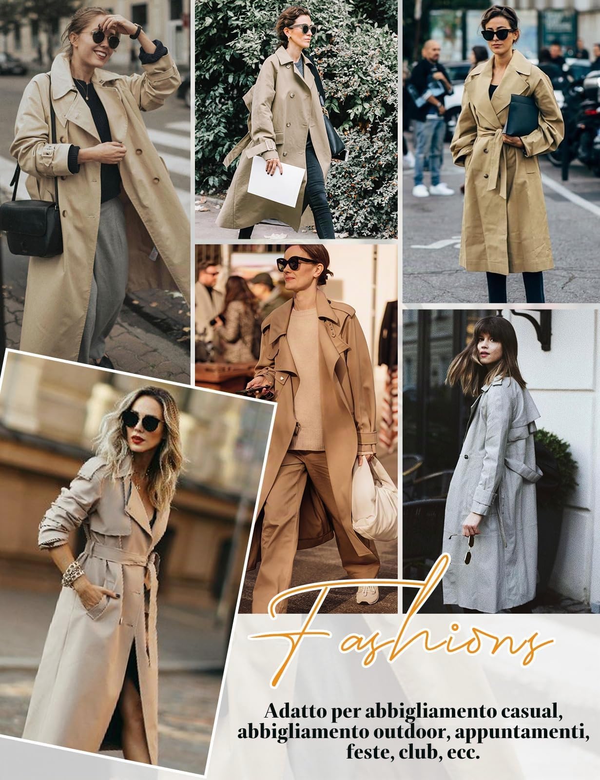Vancavoo Trenchcoat Donna Giacca Primaverile Autunnale Cappotto Classico Doppiopetto Lungo Parka Windbreaker Giacche con Tasche