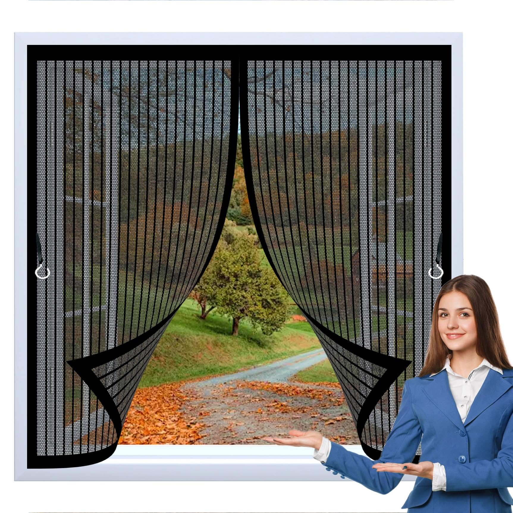 Fliegengitter Balkontür 100 x 110 cm Ohne Bohren mit Starken Magneten Selbstschließend, Kratzfest, Stärkere Magneten Fliegengitter Magnet Fenster für Alle Türen Und Fenster, Schwarz