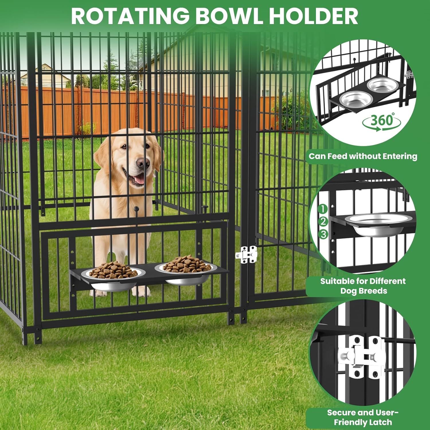 Yafylly 7.9 x 4.1 x 5.9 ft Outdoor Dog Kennels for Large Dogs - Outside Dog Run Kennel with Waterproof Roof, Heavy Duty Outdoor Dog Enclosure with Rotating Feeding Bowls for Backyard