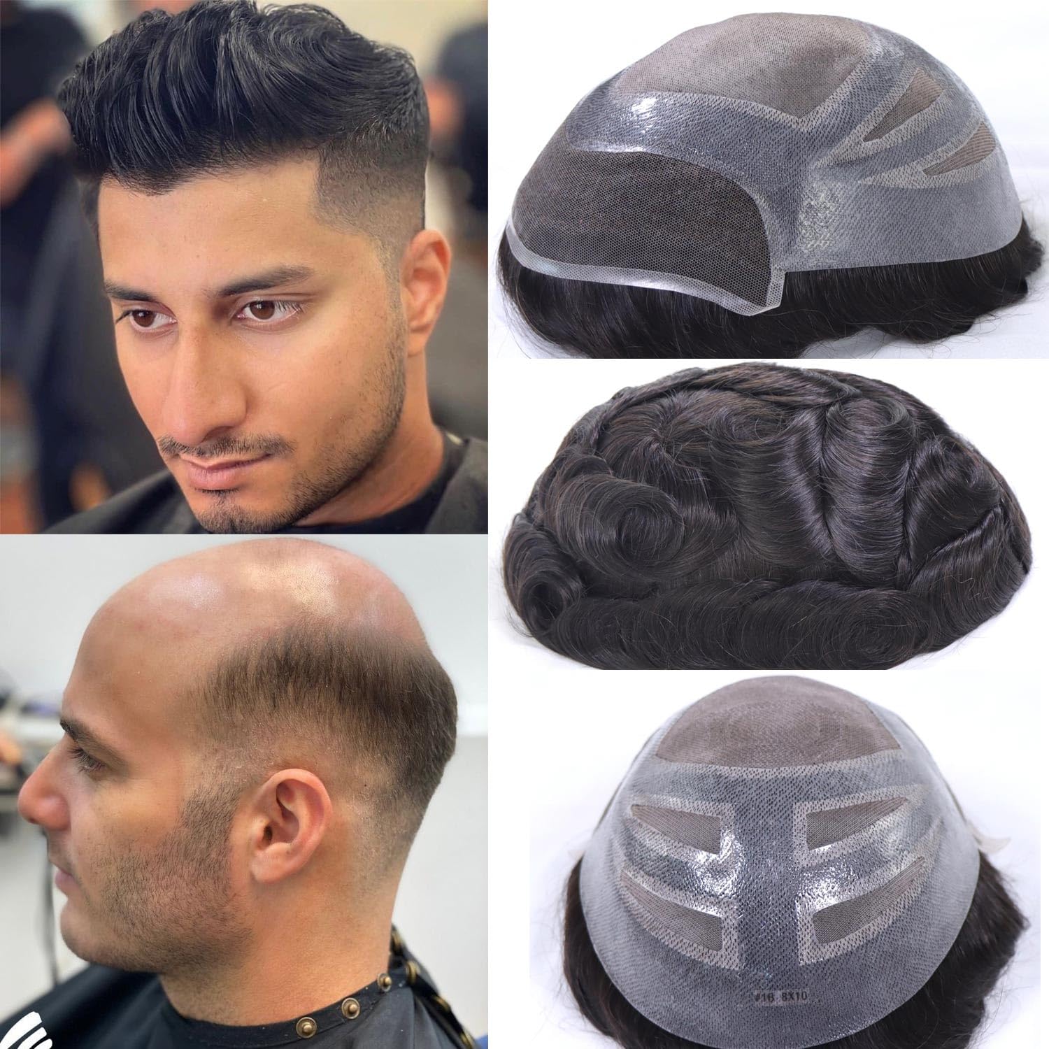 HAPPY&CC Lace Front Toupee for Men Real Human Hair Swiss Lace Toupee Wig Natural Hairline Mens Hairpieces Fine Mono with Poly Skin PU Hair Replacement System Piece for Men(10x8inch,#1B)