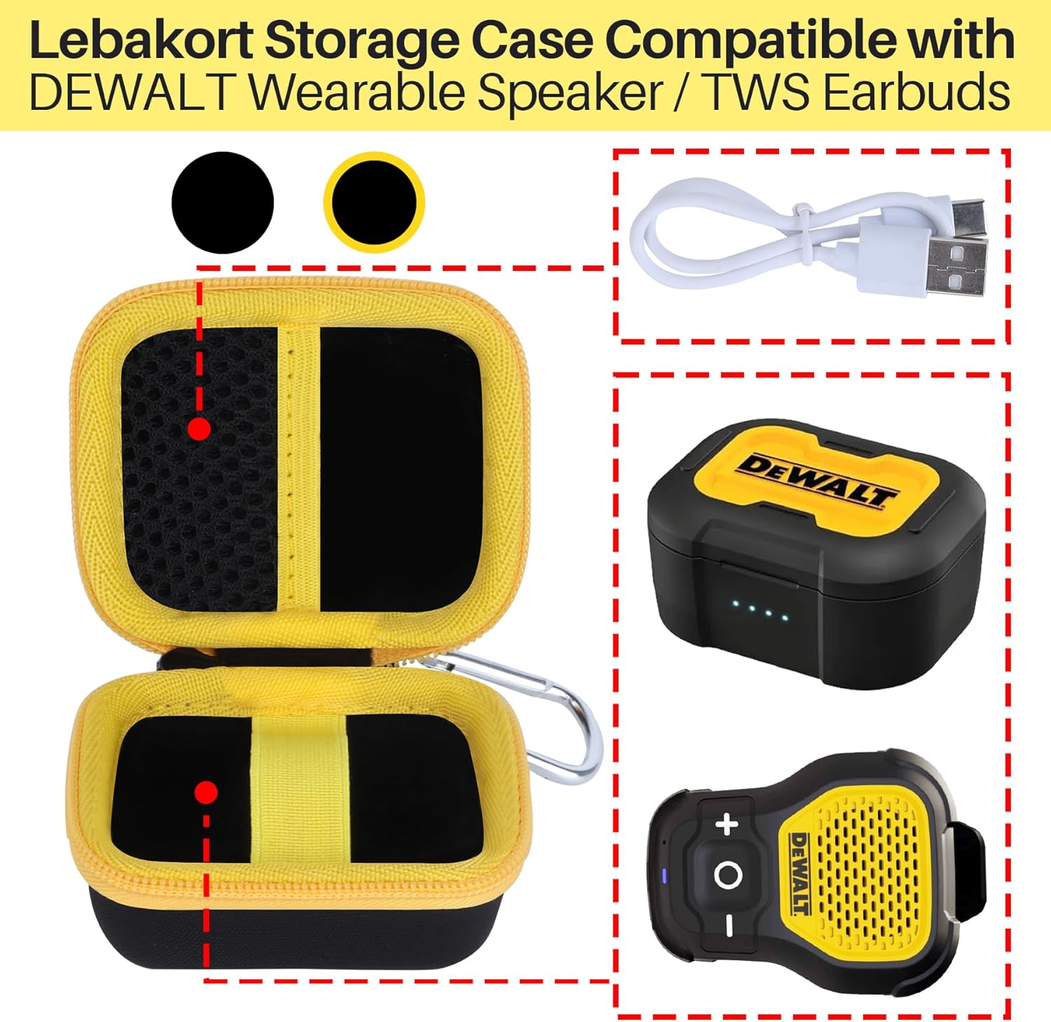 Storage Case Compatible with DEWALT Wearable Speaker/TWS Earbuds (Black Case) - Image 3