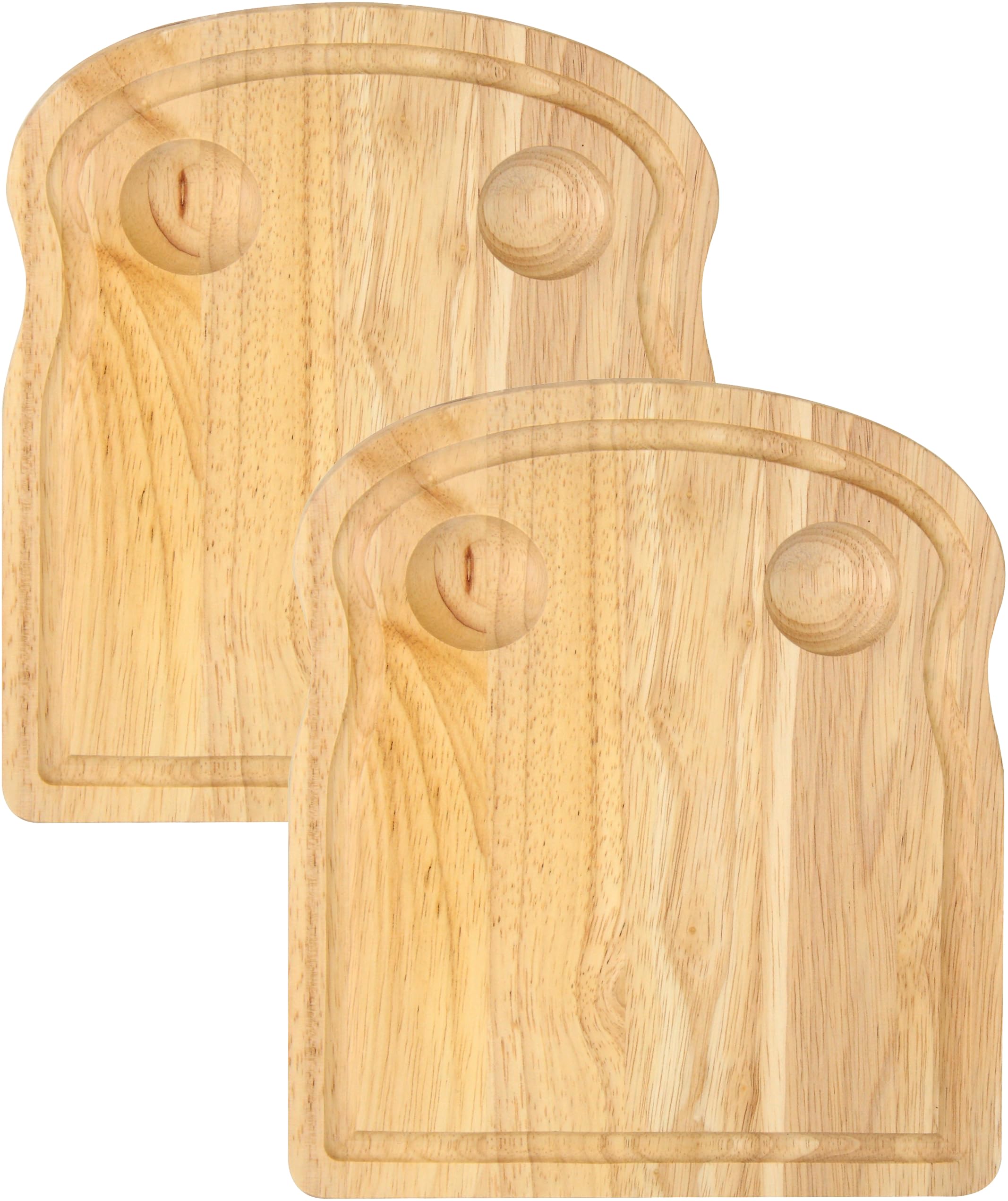 Cole & Bailey® Set of 2 Hevea Wood Breakfast Board Toast Shaped Serving Tray with Egg Holders, Dippy Eggs. 24L x 20W x 1.5Th cm