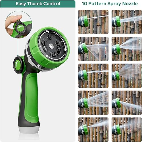 Miniatura 6 de HOMEIDEAS Manguera de jardín de goma de 25 pies con boquilla, diseño a prueba de fugas y sin torceduras, rótula esférica de rotación libre,