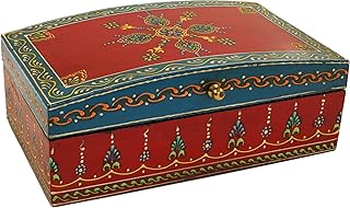 Guru-Shop Scatola di Legno Dipinto a Mano, Portagioie a due Scomparti, Marrone, 9x24x14 cm, Lattine, Scatole Cofanetti