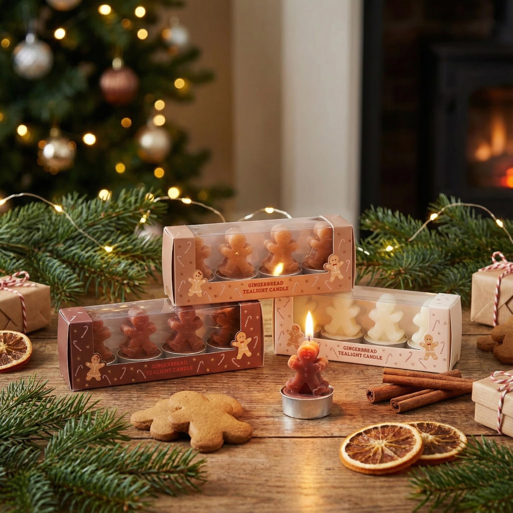 MIJOMA Zestaw świeczek typu tealight – 12 sztuk w zestawie upominkowym – świece dekoracyjne w kształcie piernika – dekoracja bożonarodzeniowa, adwent, dekoracja stołu, pomysł na prezent