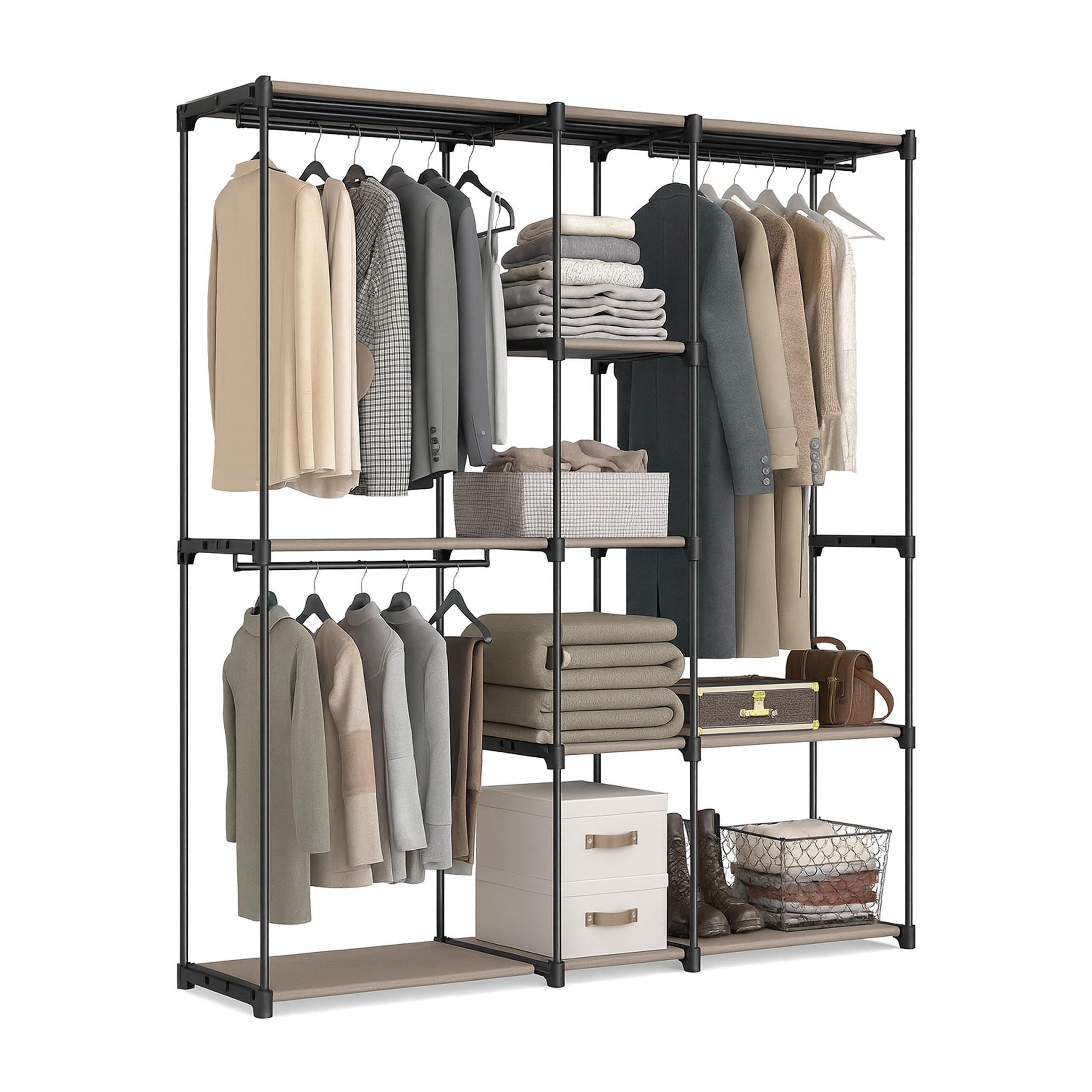 Relaxdays garde-robe, armoire ouverte, étagères et barres à vêtements, portant, système modulaire flexible, blanc