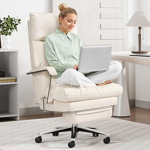 Silla de oficina reclinable con reposapiés, asiento de 25.6 pulgadas de ancho y profundidad de asiento ajustable, respaldo alto grande y alto, silla