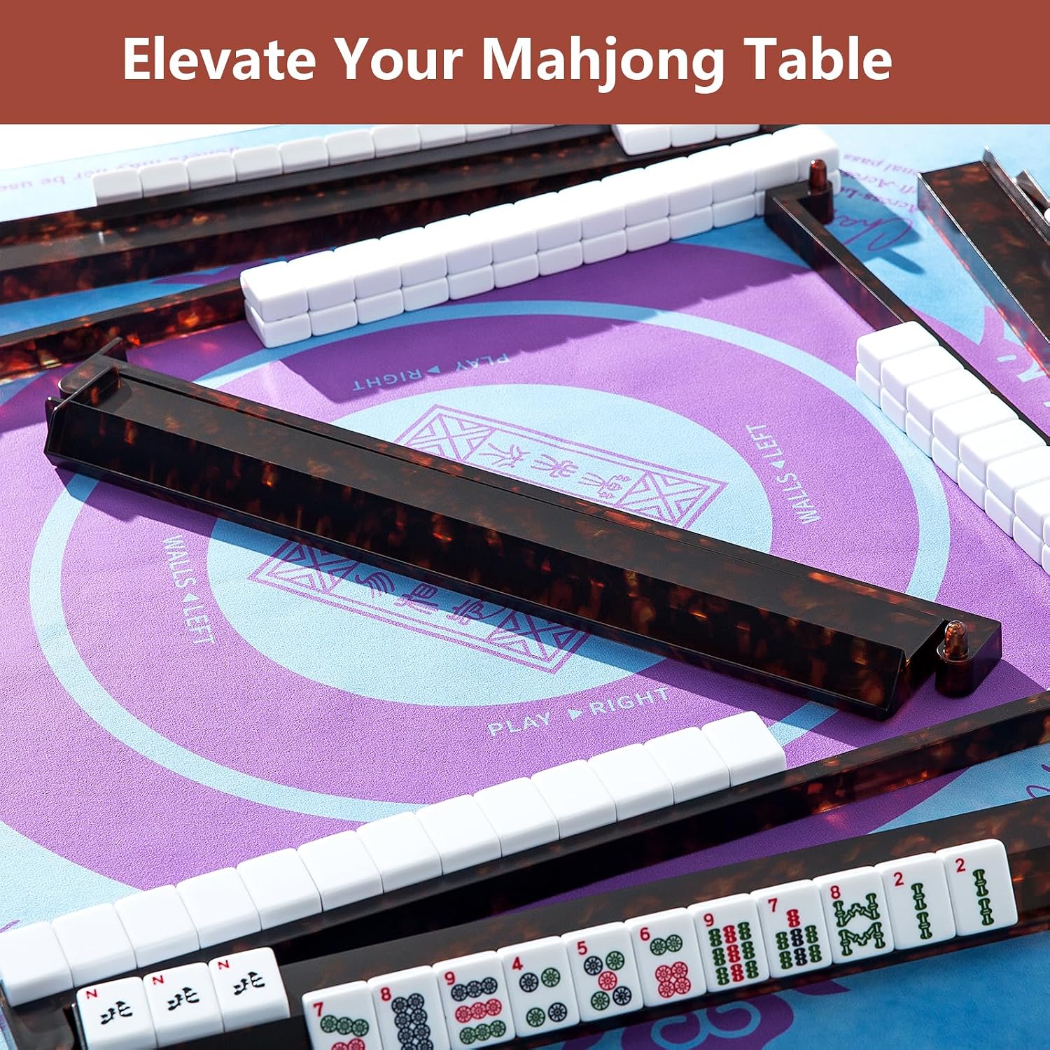 Mahjong Racks Set of 4, Tortoise Shell Acrylic Mahjong Tile Racks with Pushers, Stylish Game Night Table Decor, Gift for Women & American Mahjong Players