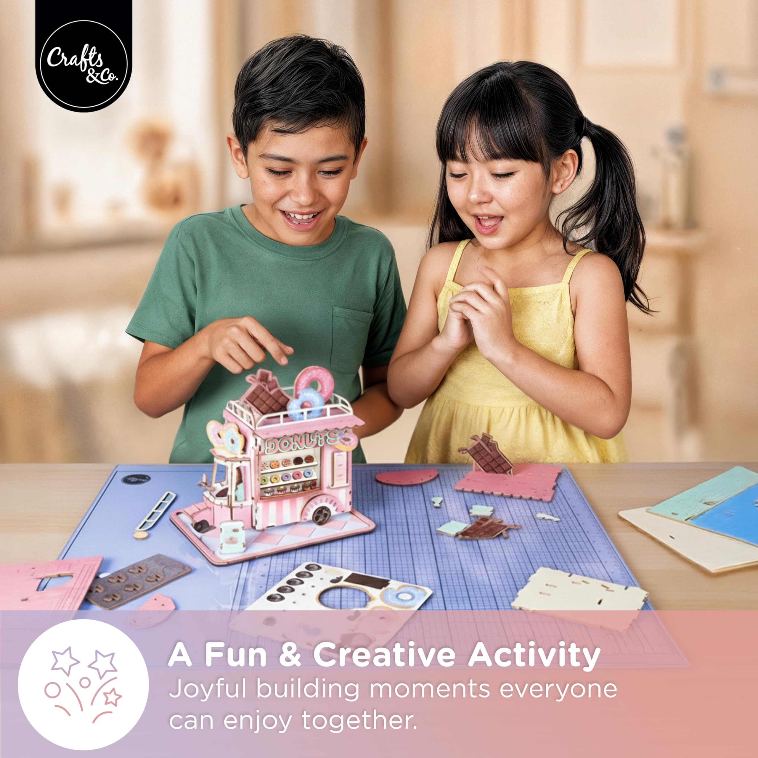 Crafts&Co Drewniane puzzle 3D z motywem pączka, "zrób to sam", miniaturowy zestaw do montażu z drewna dla dzieci i dorosłych, kreatywny zestaw do majsterkowania do relaksu i dekoracji, rozmiar 16 x 8