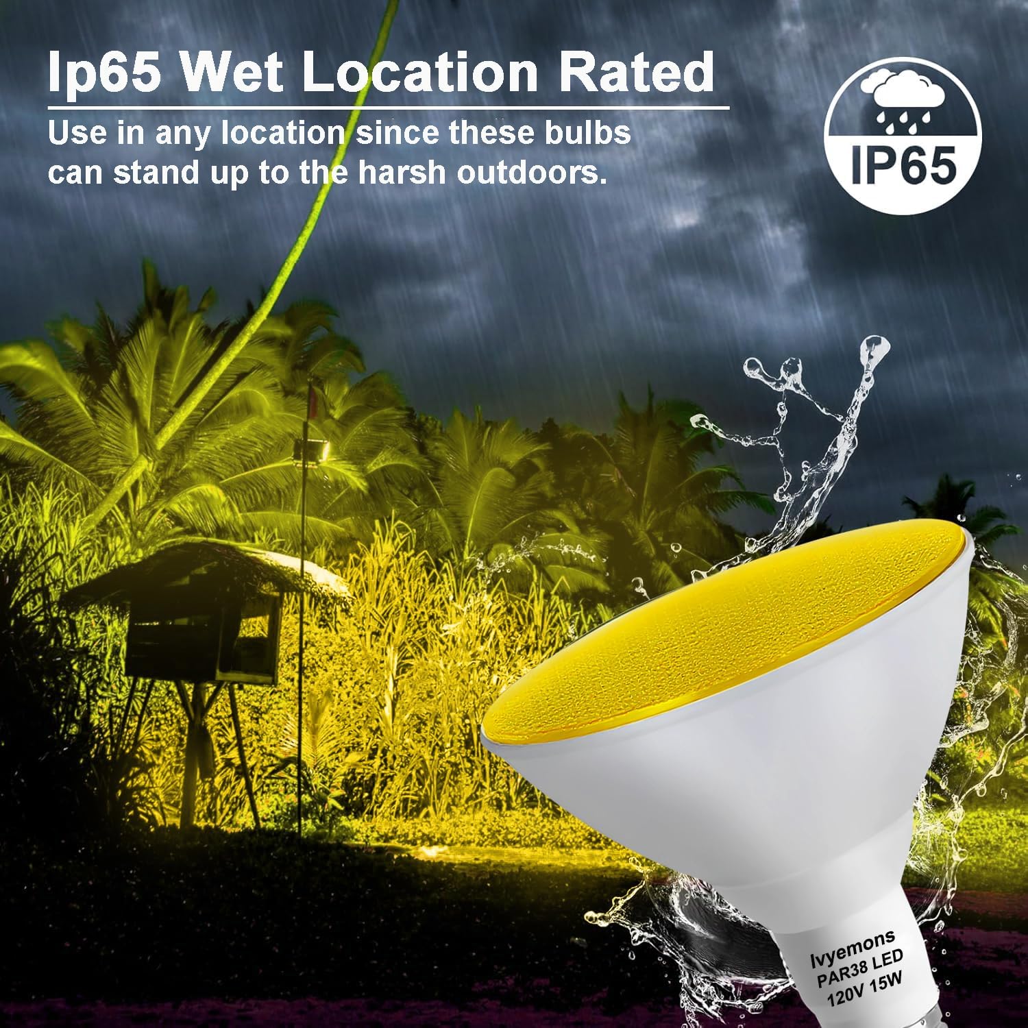 PAR38 Bulb LED Yellow Dimmable, 2 Pack High Output 700Lumens PAR38 Yellow Light LED 15W Equivalent 100W 120V, E26 Base, PAR38 Outdoor Flood Light Bulbs for Christmas, Halloween, Porch Party