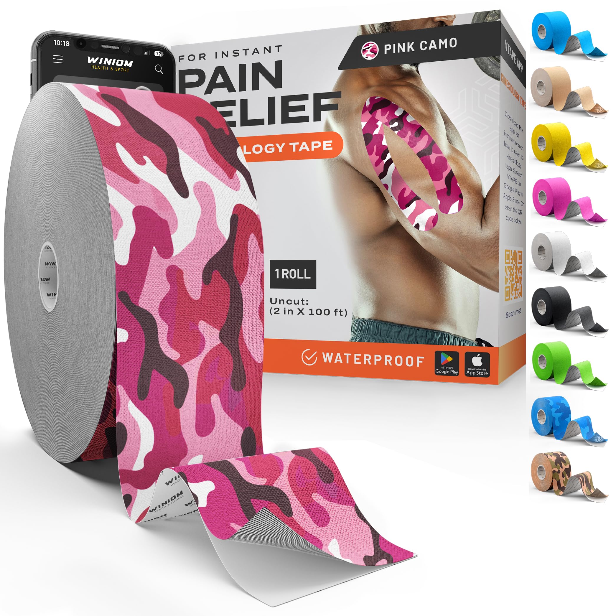 Kinesiology Tape - Waterproof Athletic Tape, Uncut Roll 2"x100ft