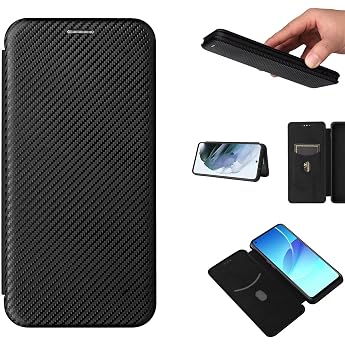Jeelar ESONG Carbon Fibre Leather Case Compatible with Motorola Edge 60 Fusion PU Leather TPU Case with Stand/Card Slots/Magnetic Closure Wallet Flip Case Protective Cover - Black