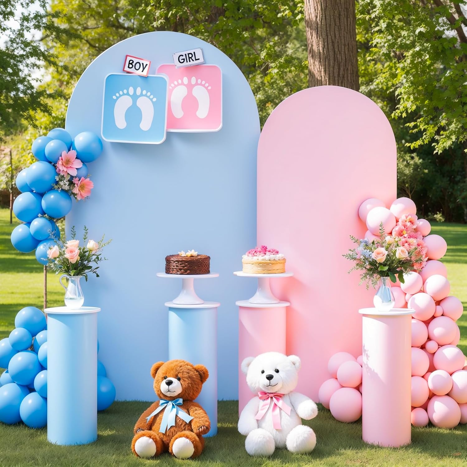 Pink and Blue Arch Cover 2 Set-7.2FT, 6FT Arch Backdrop Cover Spandex Fitted Wedding Arch Stand Covers for Gender Reveal Baby Shower Boys or Gilrs Birthday Party Banquet Photo Background Decorations 7.2FT+6FT Blue and Pink