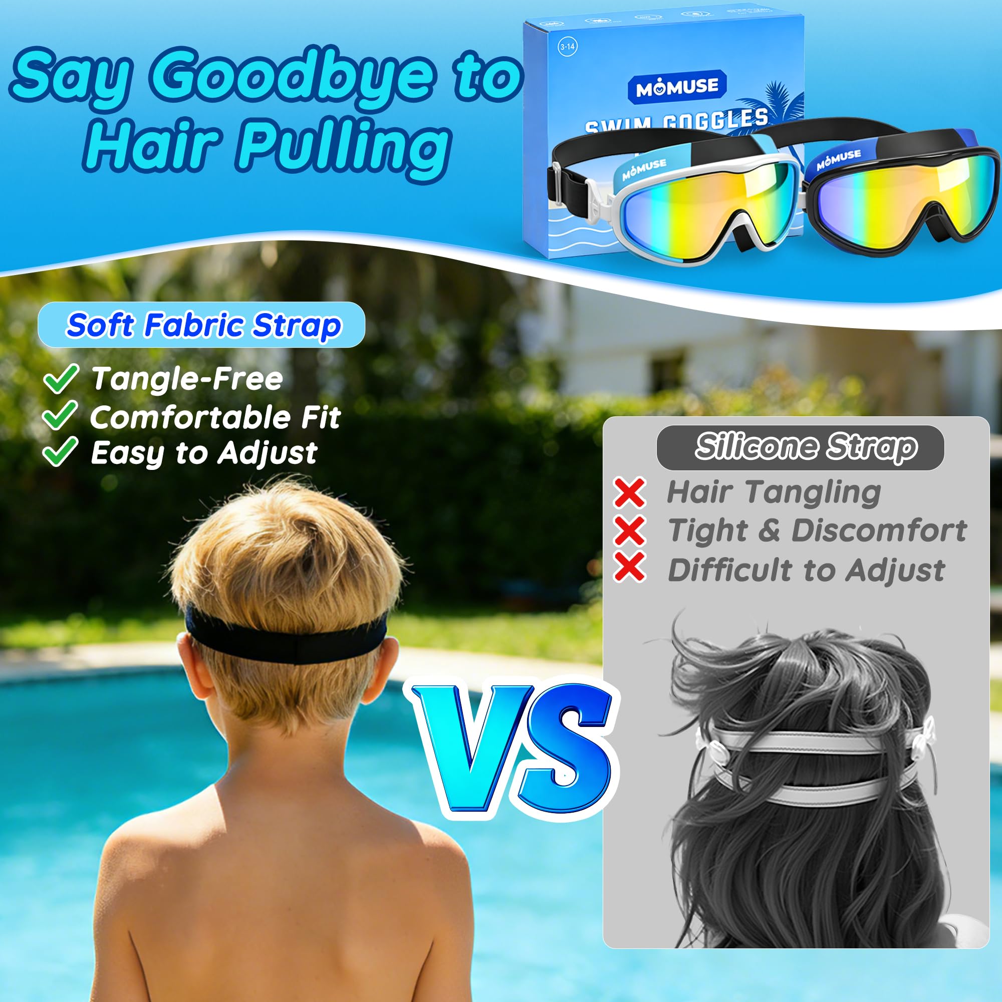 MOMUSE Gafas Piscina Niños 2PCS, Protección UV Antifog, Gafas Buceo Niño Anti Fugas