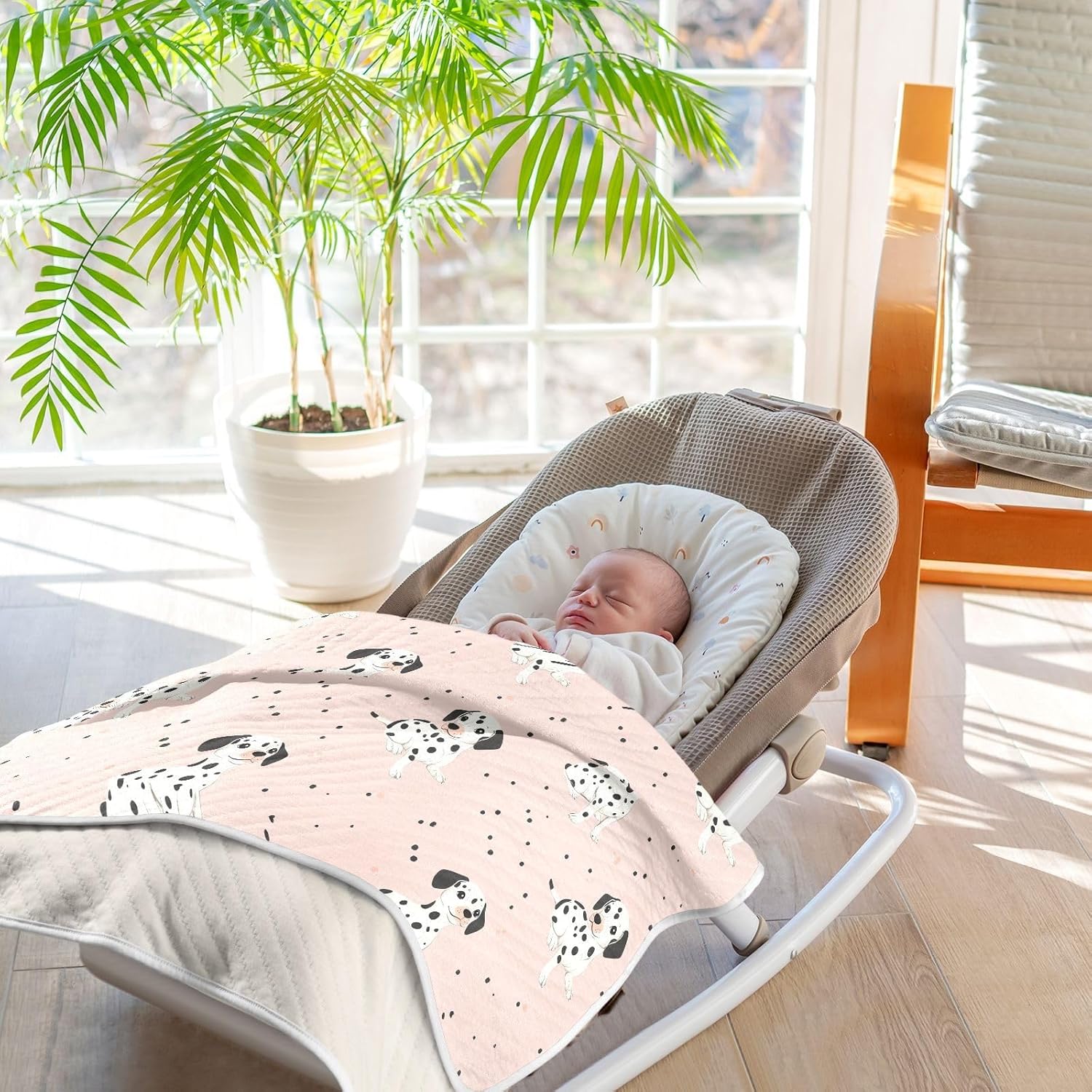 Cute Dalmatian Dog Pink Baby Swaddle Blanket for Boys and Girls, Muslin Baby Receiving Swaddle Blanket, Soft Cotton Nursery Swaddling Blankets for Newborn Toddler Infant