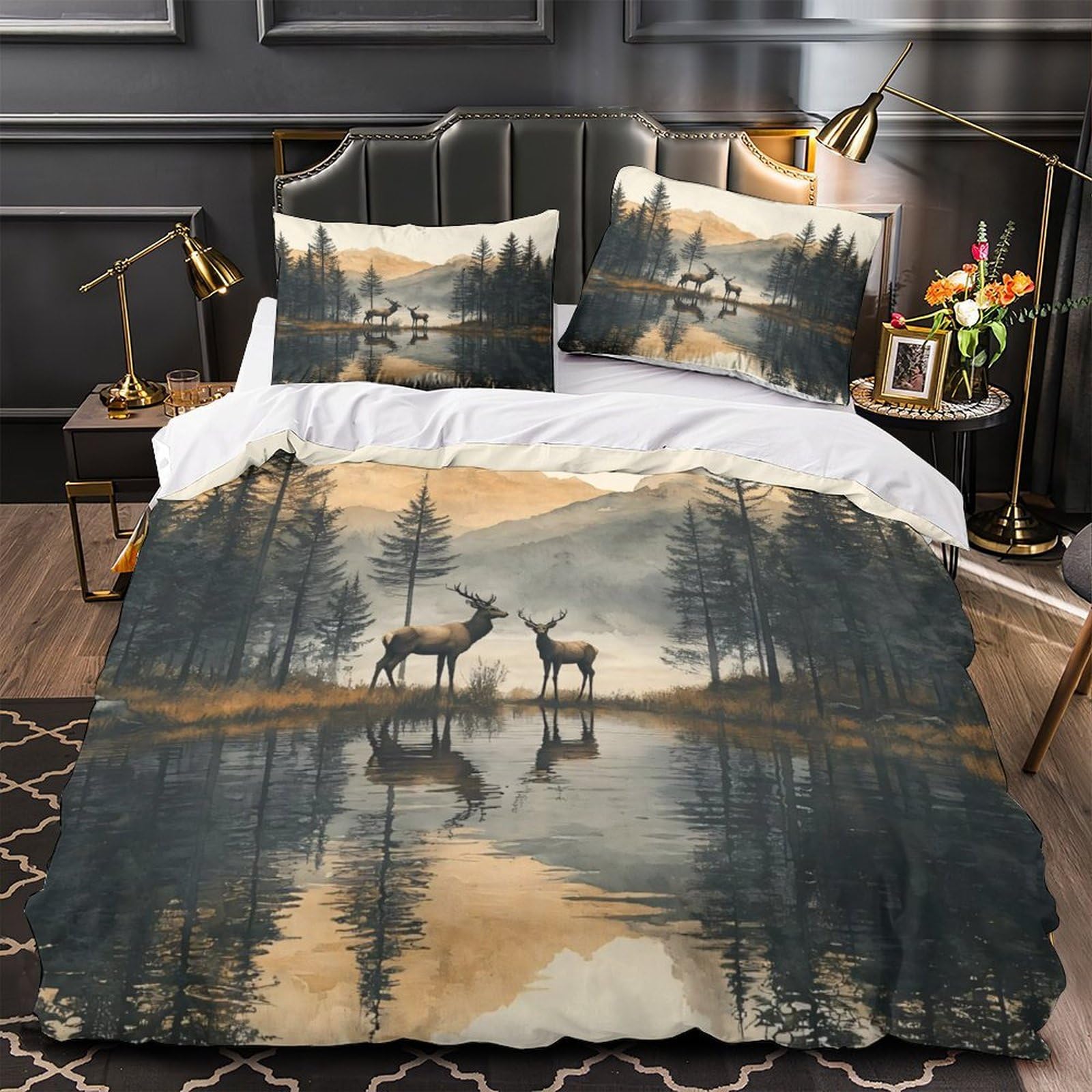 Housse de couette animaux de la forêt 200x200 parure de lit microfibre 3D pour adolescent