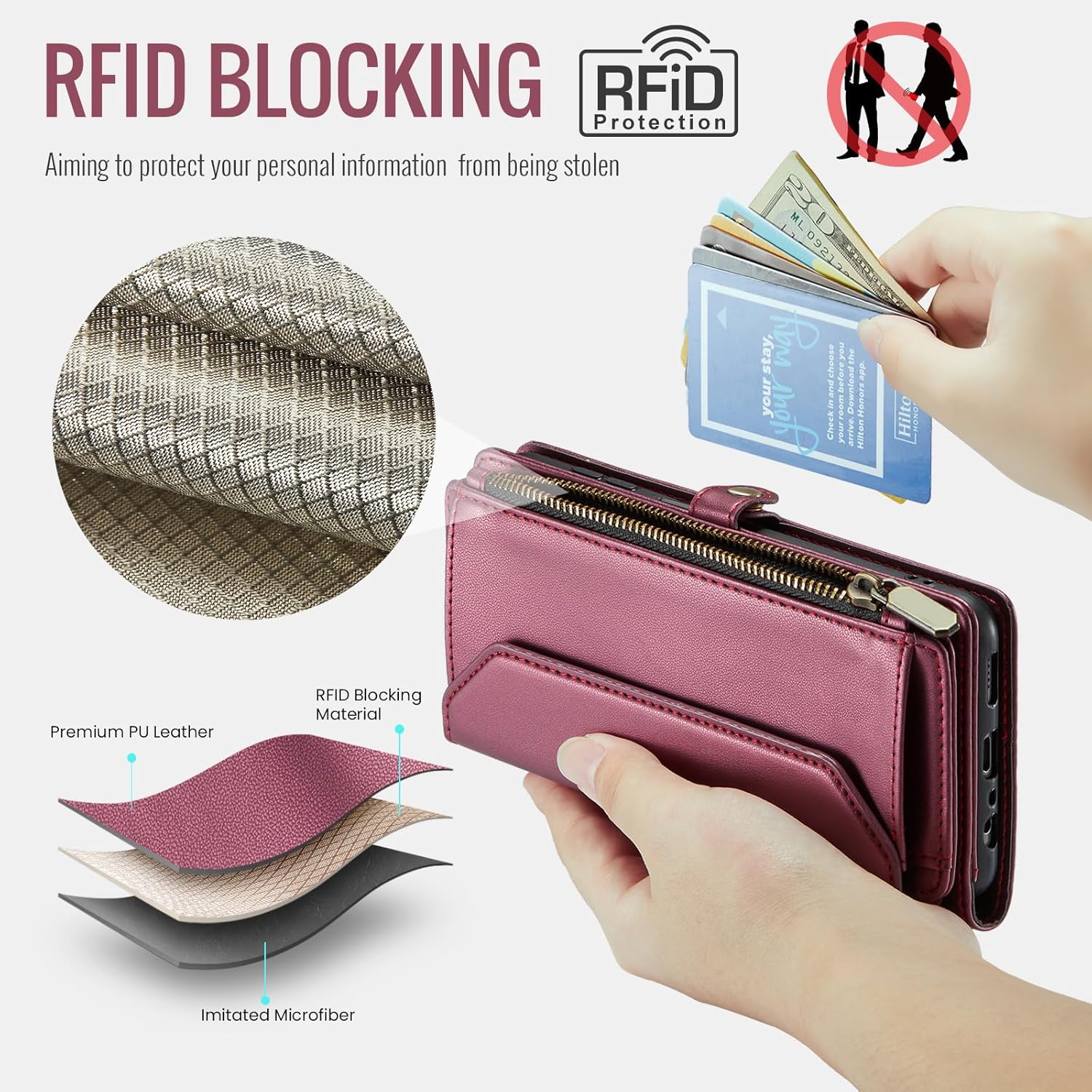 Asuwish Phone Case for Samsung Galaxy A16 5G/4G Zipper Wallet Cover with Tempered Glass Screen Protector and Leather Flip RFID Blocking Credit Card Holder Cell Accessories A 16 Women Girls Wine Red