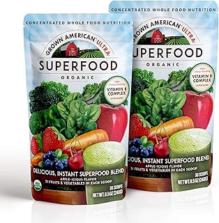 Grown American Superfood Ultra Organic Whole Fruits and Vegetables Concentrated Green Powder Antioxidants 100% Certified O...