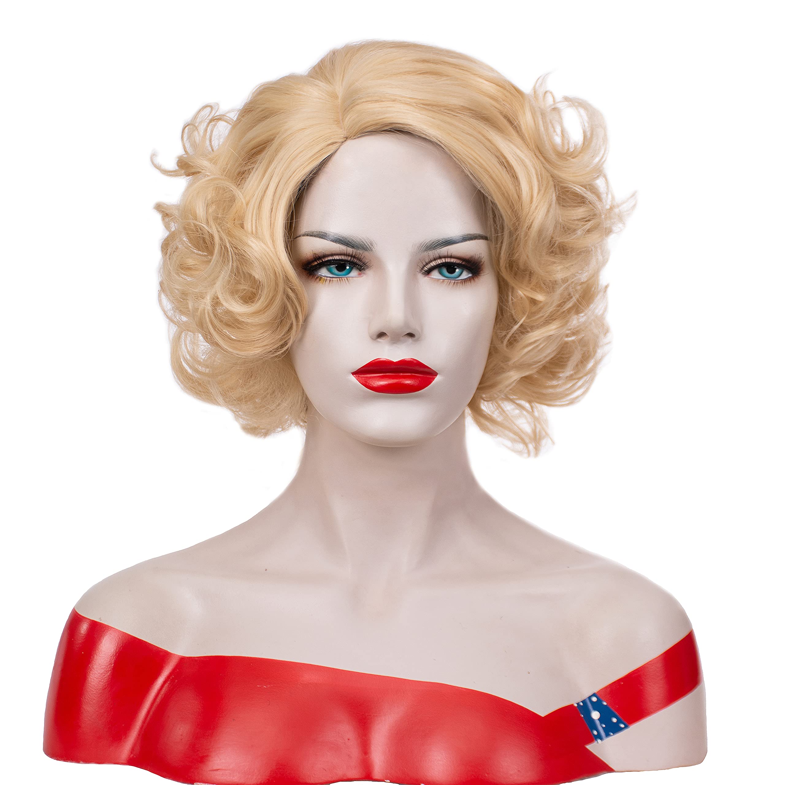 GNIMEGIL Short Curly Blonde Wig Layered Big Wavy Wig for Women Synthetic Wig for Woman Natural Hair Wigs Carnival Party 60s Costume Cosplay