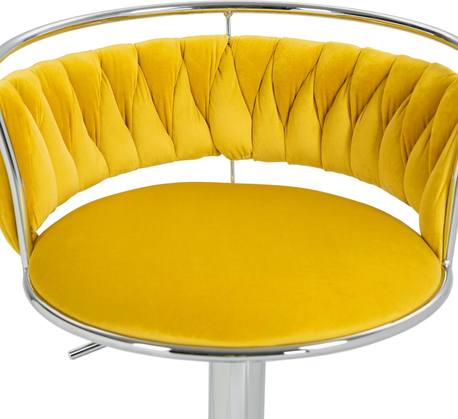 UIXE 360° Swivel Bar Stools Set of 2, Modern Adjustable Counter Height Velvet Bar Chair Silver Metal Stool, Comfy Kitchen Island Dining Chairs with Woven Back & Footrest for Cafe Pub (Yellow)