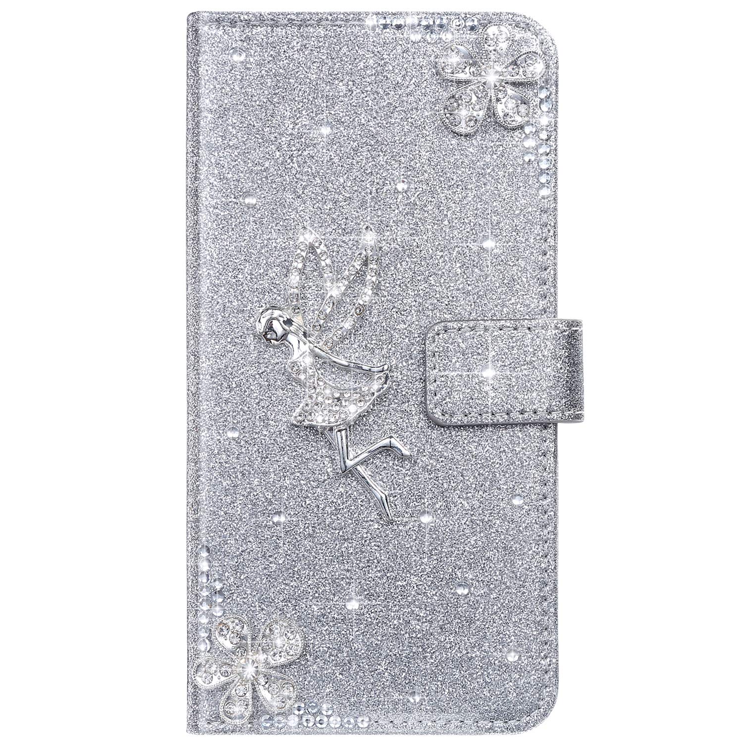 Custodia Portafoglio Con Strass Per Samsung Galaxy A20e - Farfalla Colorata - Pelle PU Con Porta Carte E Stilo - 3