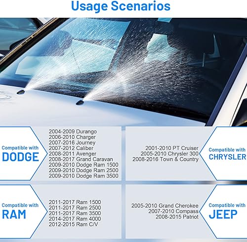 Miniatura 7 de Kit de boquillas para limpiaparabrisas 52 en 1, repuesto para Chrysler, Dodge, Jeep, Ram - 4 boquillas rociadoras, manguera de fluido de 157