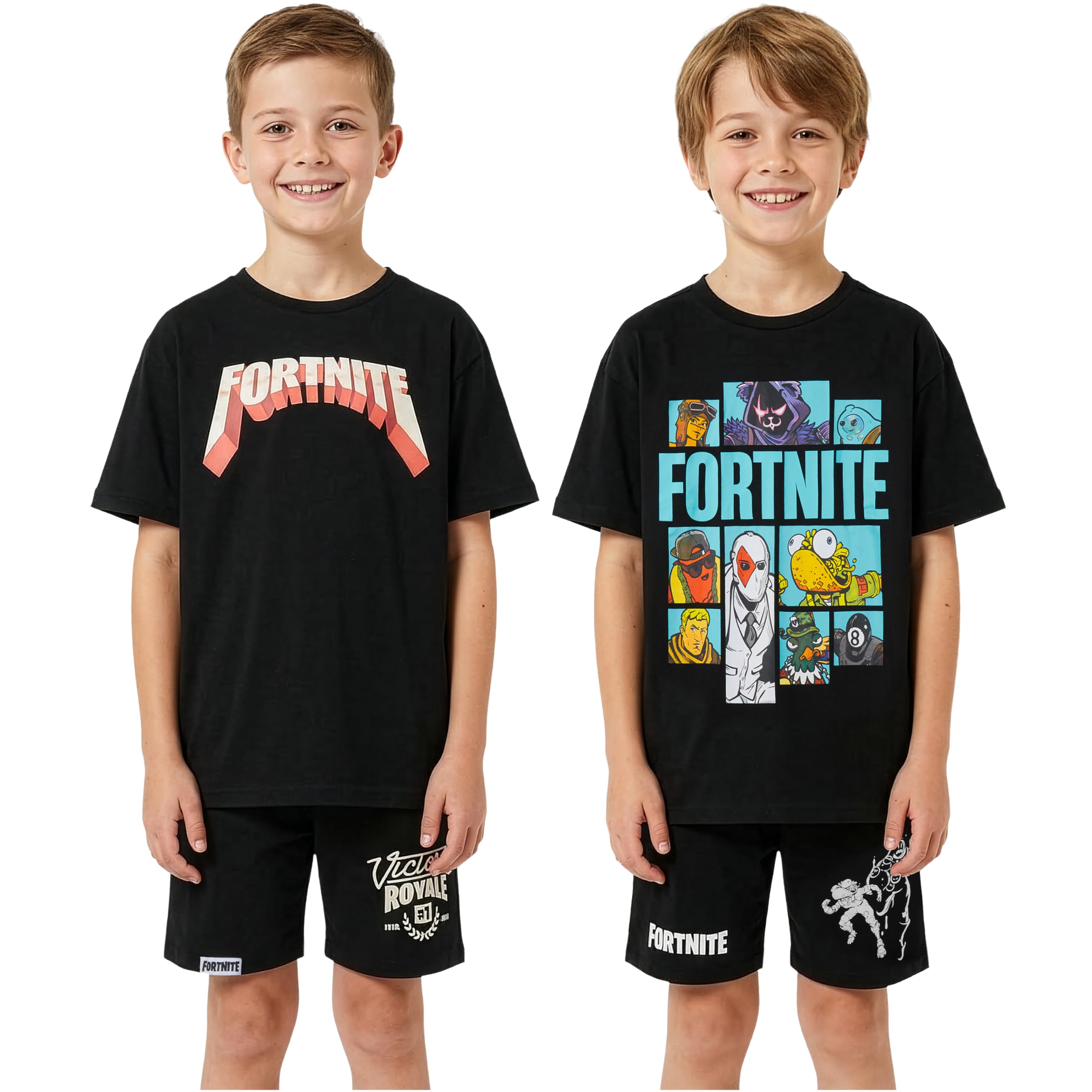 Fortnite Zestawy piżam dla chłopców, 1 lub 2 sztuki, bawełniane T-shirty z okrągłym dekoltem i krótkie spodnie piżamowe, miękka, oddychająca bielizna nocna, prezenty dla graczy