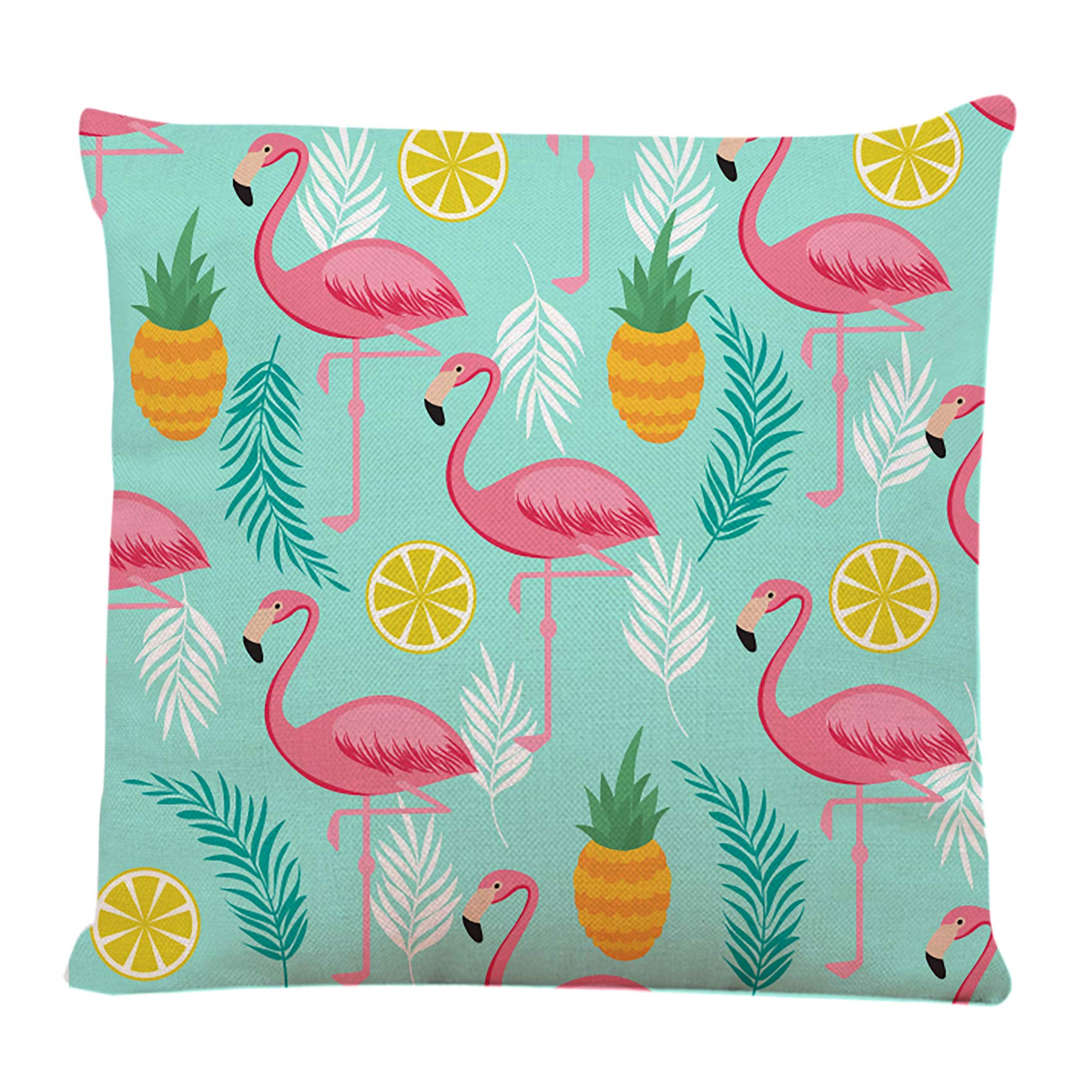 Bird Throw Pillow Pink Flamingo Pineapples and Exotic Leaves Cover Square Decorative Throw Pillow Cushion Case for Home Couch Living Room Bed Sofa Car 18 x 18 Inches Pillowcase