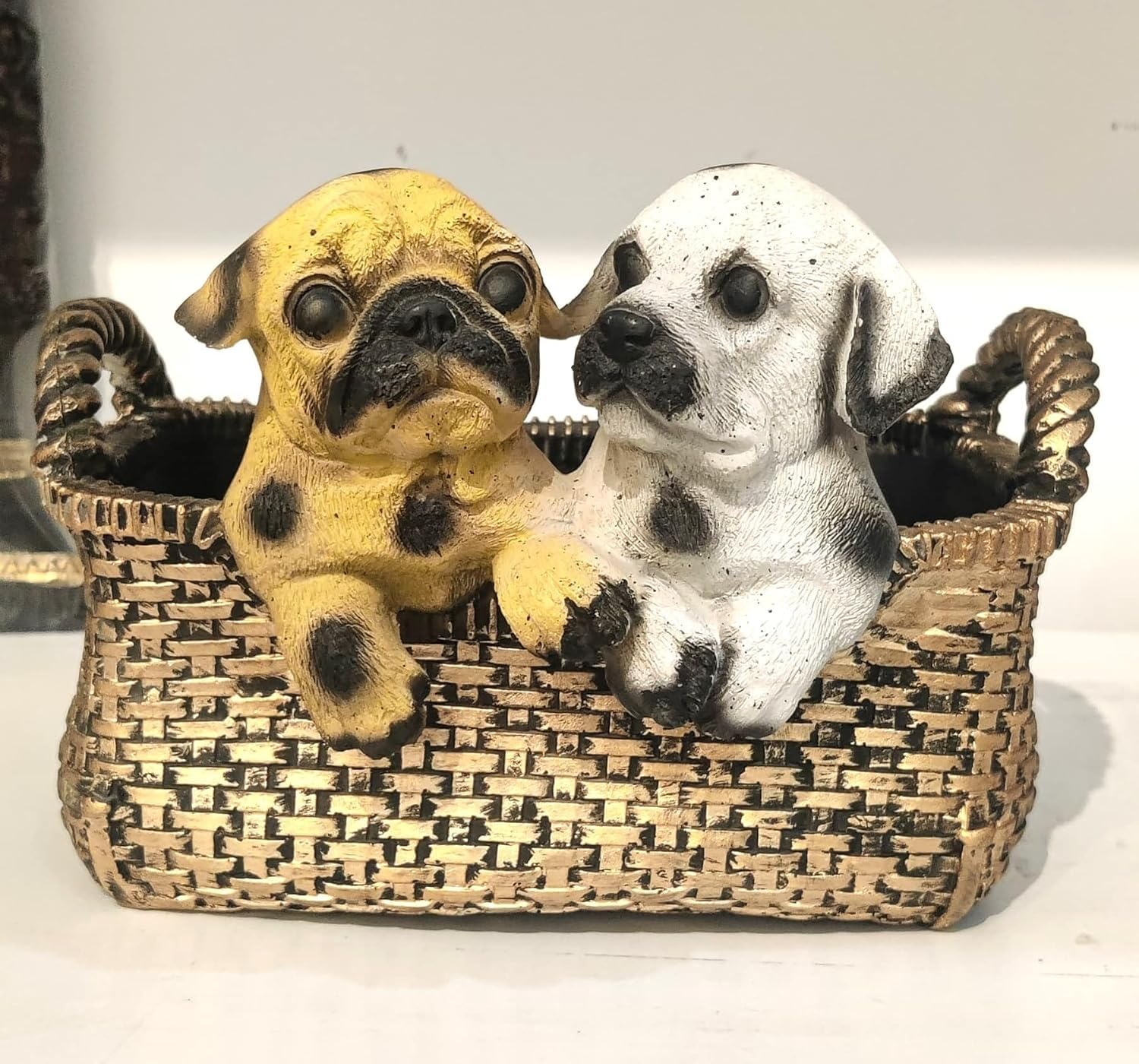 GTBS DÉCOR Duo Puppy Cute Attached to Small Storage Basket Showpiece - Table Decorative Items, Office Desk Decorative Items, Ideal Addition to Home and Office Dcor- 8.2 inch Long-image-17