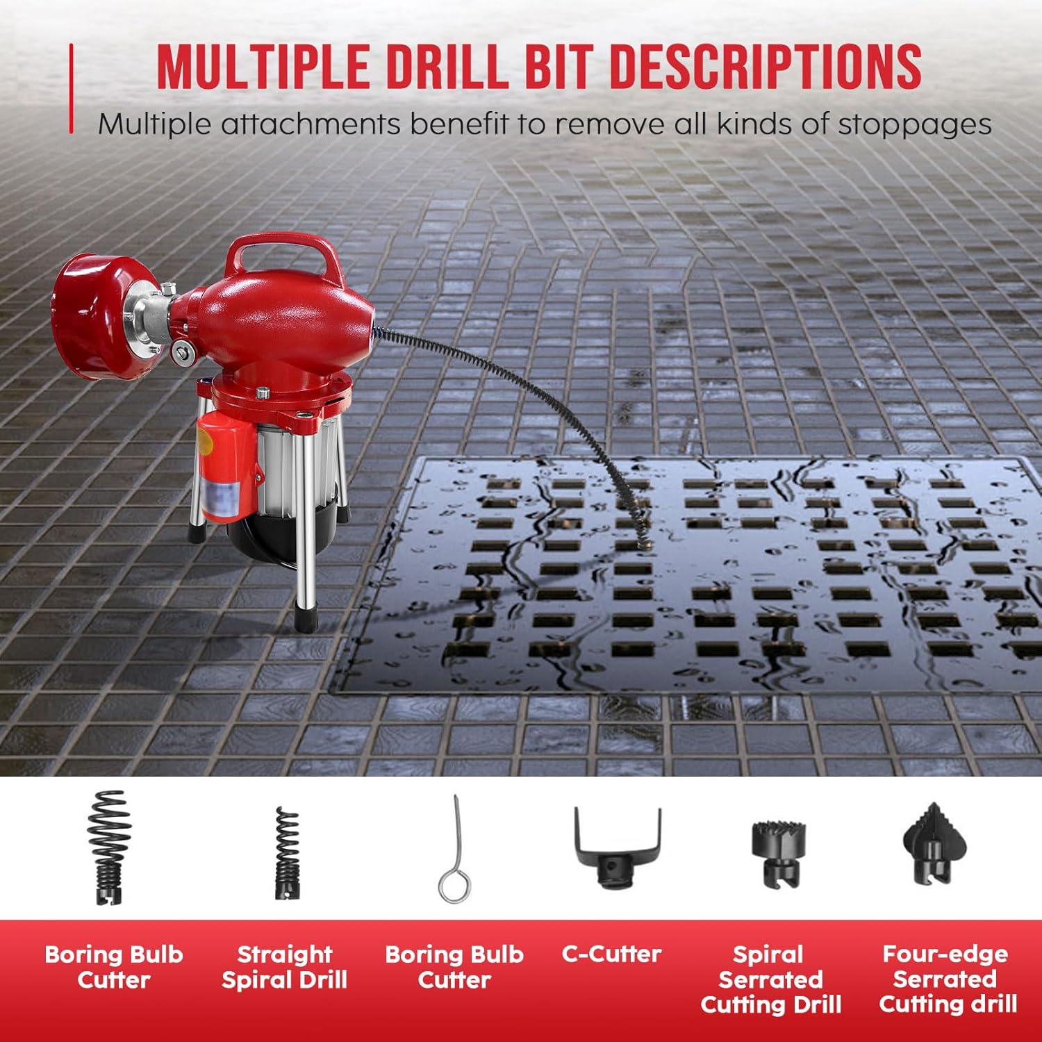 Drain Cleaner Machine 40FT, 350W 2 Cables, Electric Drain Auger for 3/4" to 4" Pipes, Electric Drain Auger with 6 Cutters for Toilet, Sewer, Bathroom, Sink and Shower