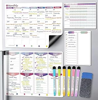 New! Magnetic Weekly Planner 4 Pack, KYONANO Family Planner, Magnetic Whiteboard Calendar Incl. Monthly Weekly Meal Planner, 6 Fine-Point, Fridge Wall Family Organiser with Habit Tracker&To-do List