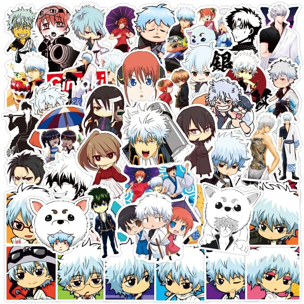 50Pcs Anime Stickers Cute Sakata Gintoki Graffiti PVC Decals DIY Phone Suitcase Sticker Toys Vinyl Anime Decorative Sticker and Decal Bottle Laptop Skateboard Notebook Sticker Adult Kid