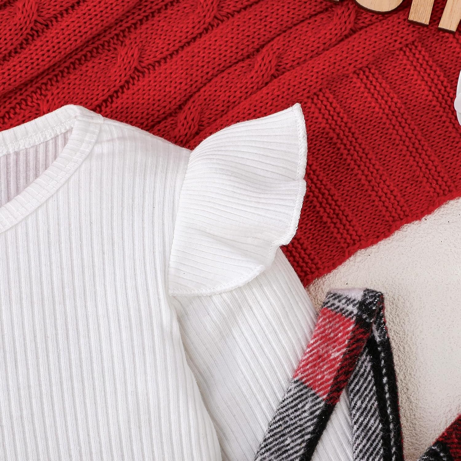 ChuYuKu Baby Girl Fall Winter 2Pcs Outfit Dress Clothes Set Ruffle Top + Plaid Suspender Skirt for Toddler Girl 9M - 4T - Image 6