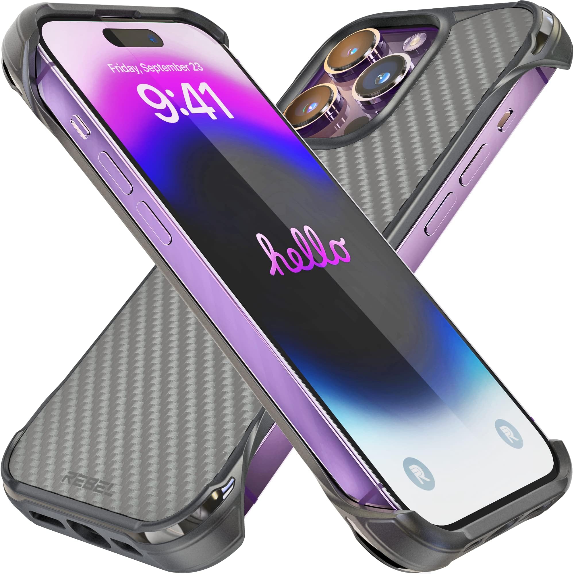 REBEL Case for iPhone 14 Pro [Flex Series] Exposed Sides for Comfort, Aramid Fiber, Strong MagSafe Compatible, Protective Shockproof, Upgraded Frameless Rugged Cover for 14 Pro 6.1 2022 (Flex Black)