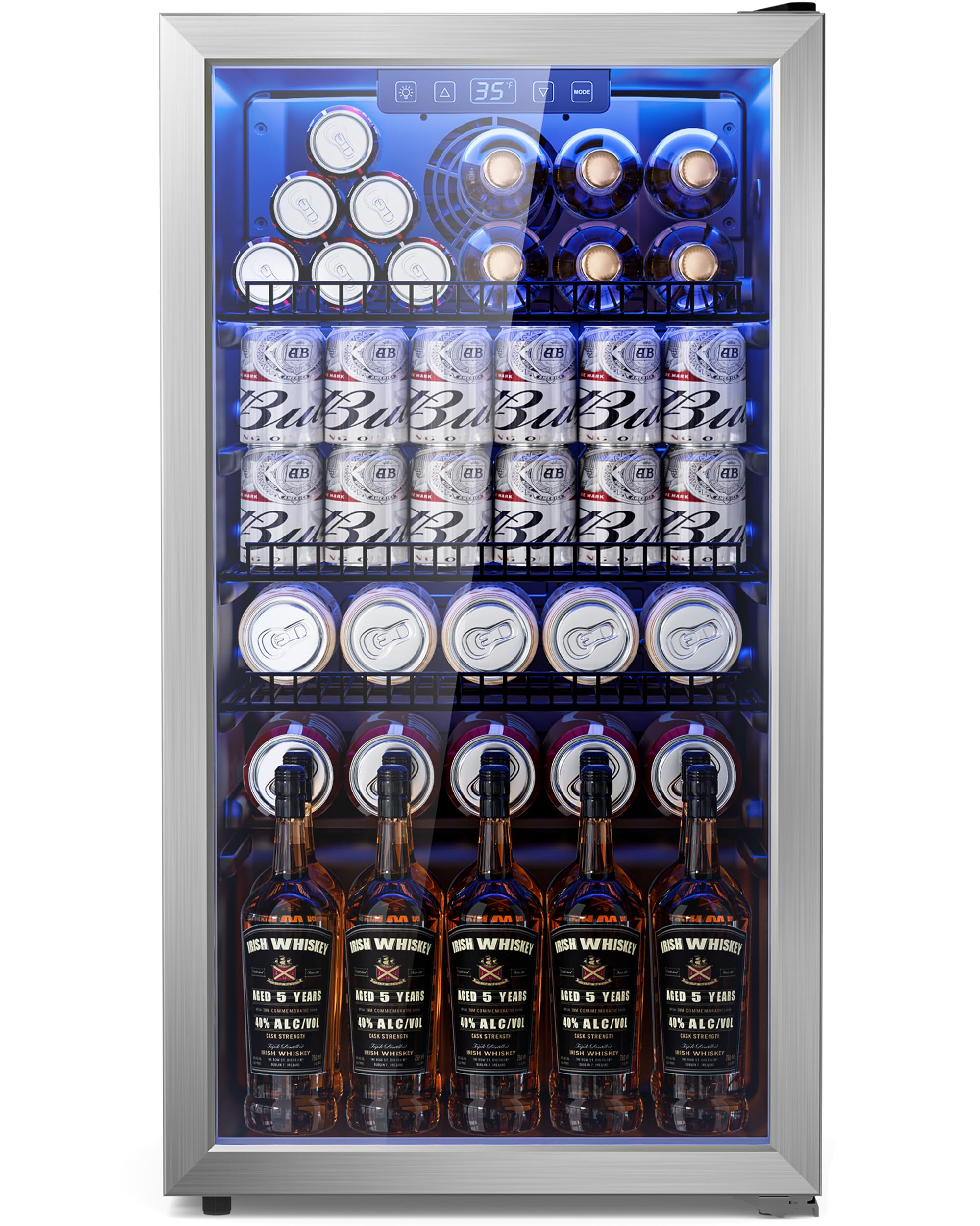 3.2 Cuft Beverage Fridge, 130 Can Mini Fridge With Glass Door, Silver
