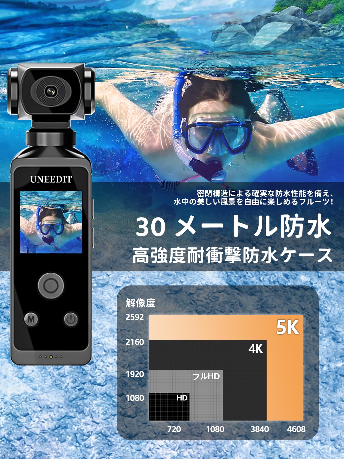 Amazon | 【一年保証】小型 水中カメラ 5K アクションカメラ