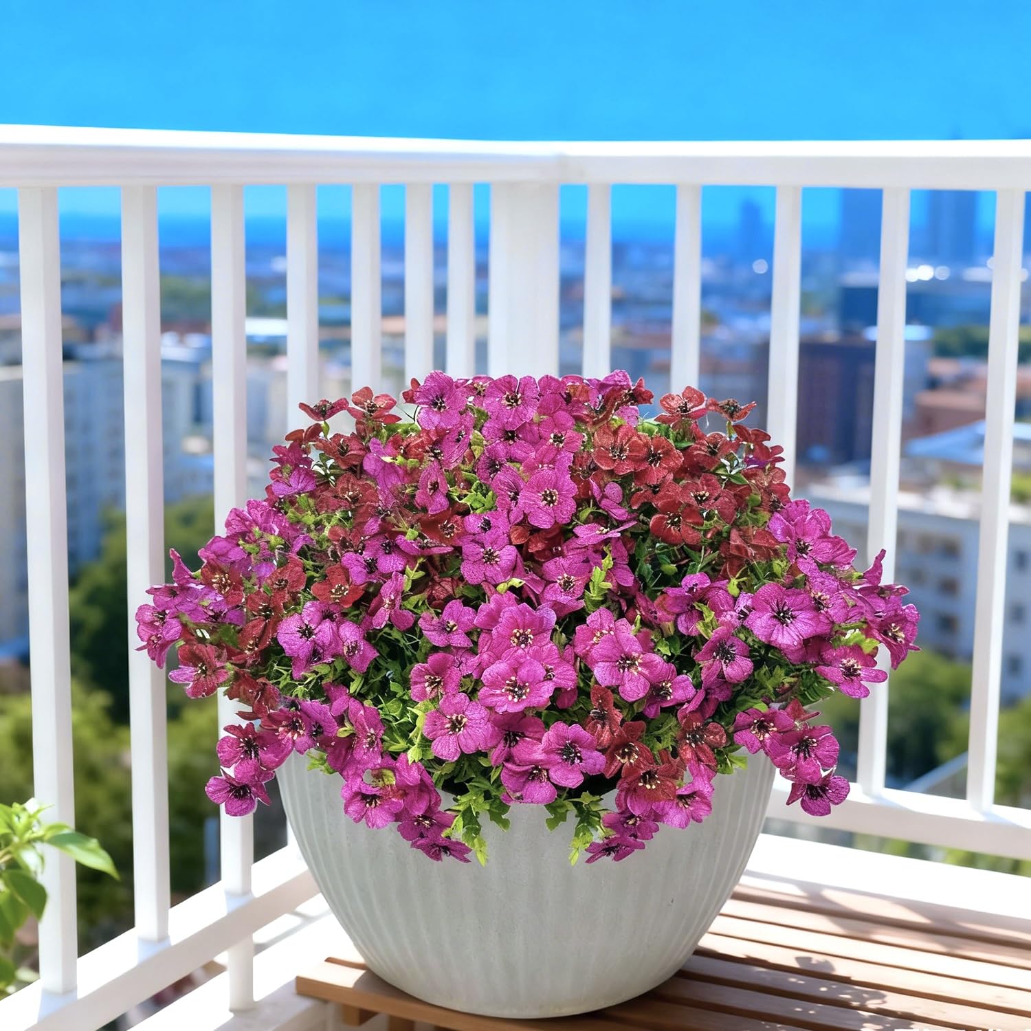 Fycooler 12 Bundles Artificial Flowers Outdoor UV Resistant Imitation Shrubs Plants Faux Flower Bouquet for Hanging Planter Home Wedding Porch Window Centerpiece Decor
