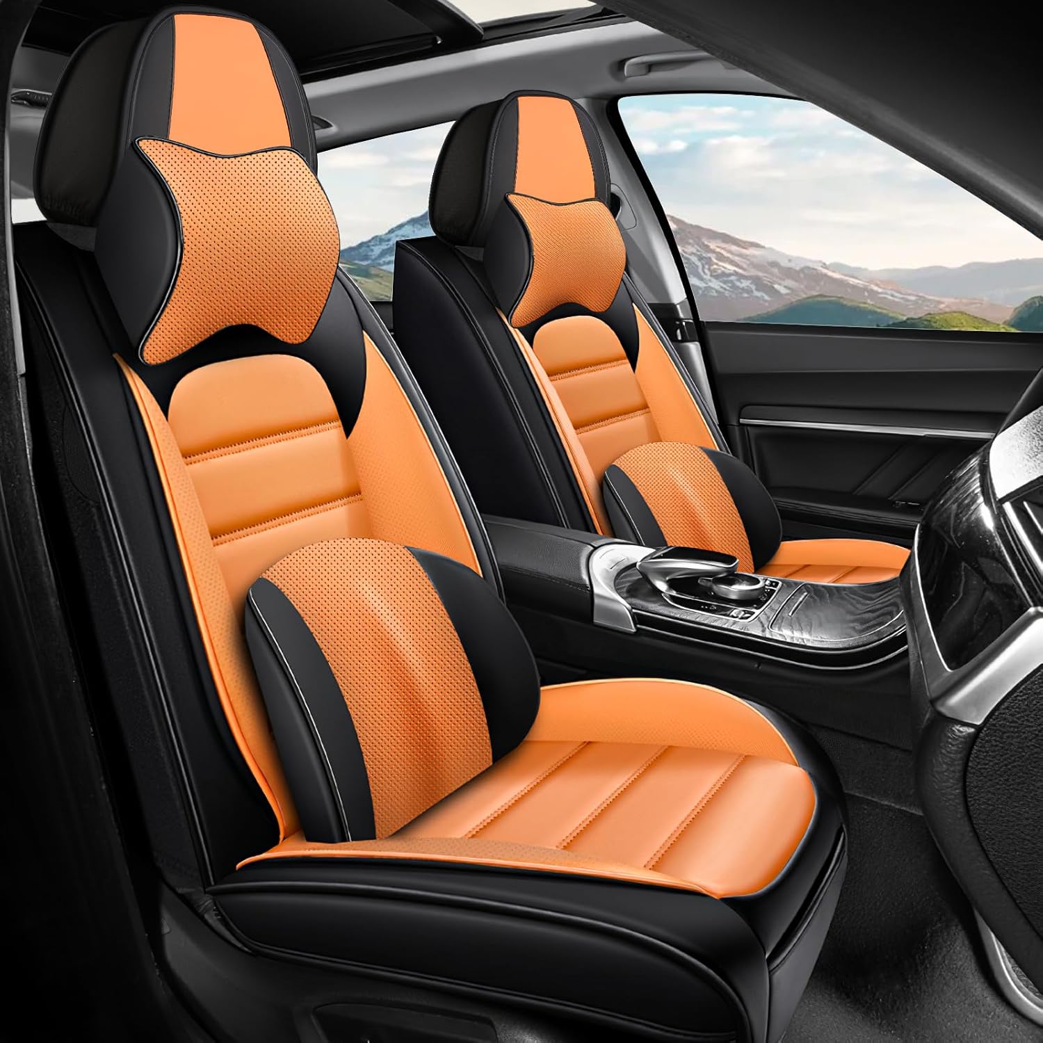 Car Seat Covers Fit for Jeep Renegade 2015-2023,Waterproof Napa Leather Seat Cushion,Soft and Breathable Auto Vehicle Interior Covers,Luxury(Front Set) Black&Orange