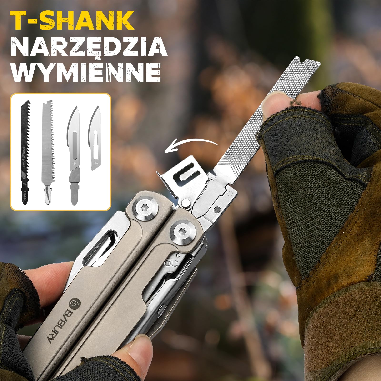 BIBURY Multitool Tytan & Stal Damasceńska,Multitool z Kombinerkami