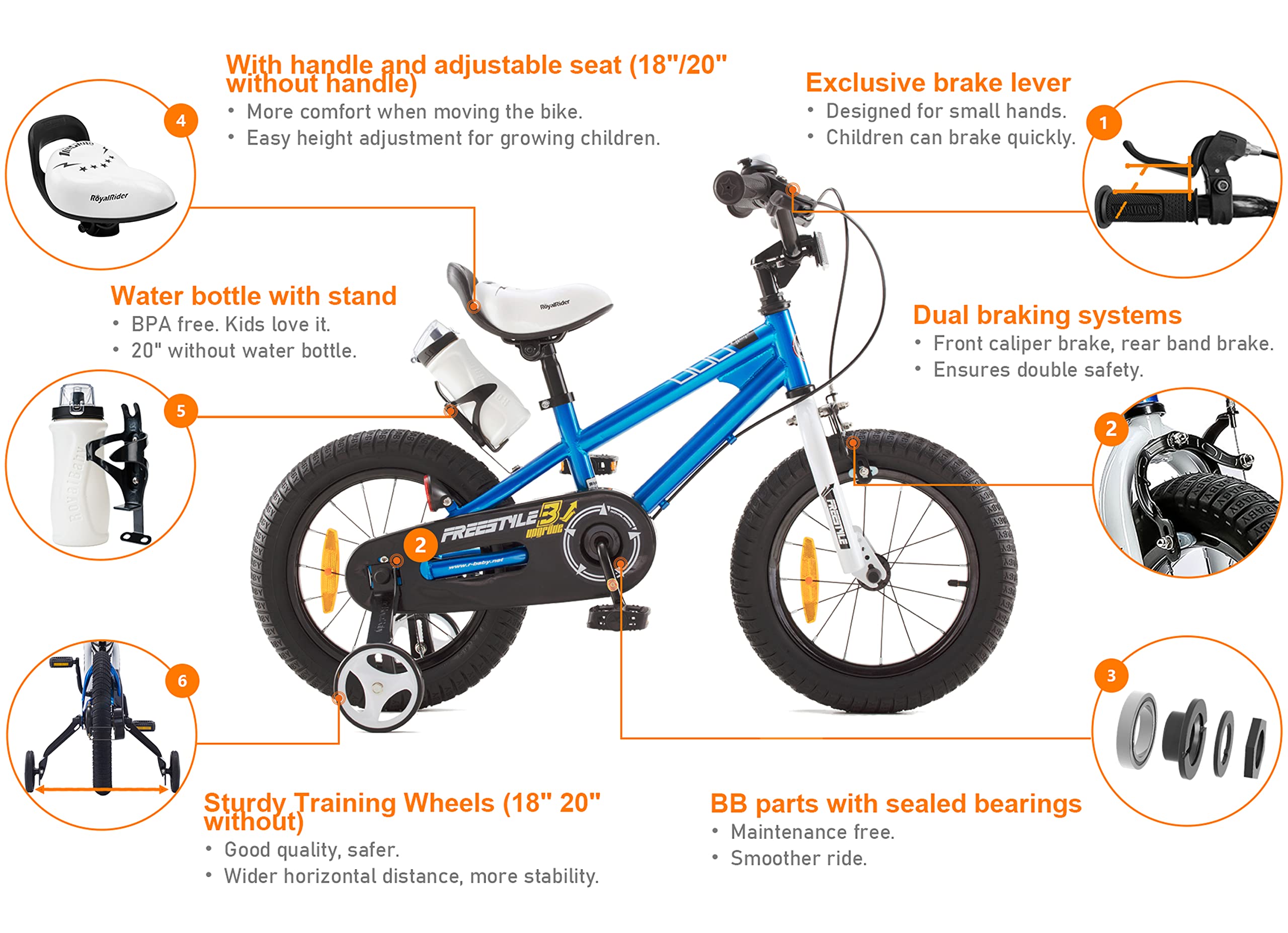 RoyalBaby Children's Bicycle Boys Girls Freestyle BMX Bicycle