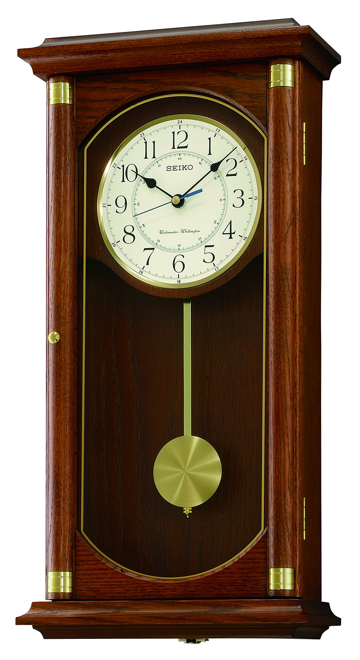Seiko QXH039B Oak Wooden Quartz Battery Wall Clock with Pendulum
