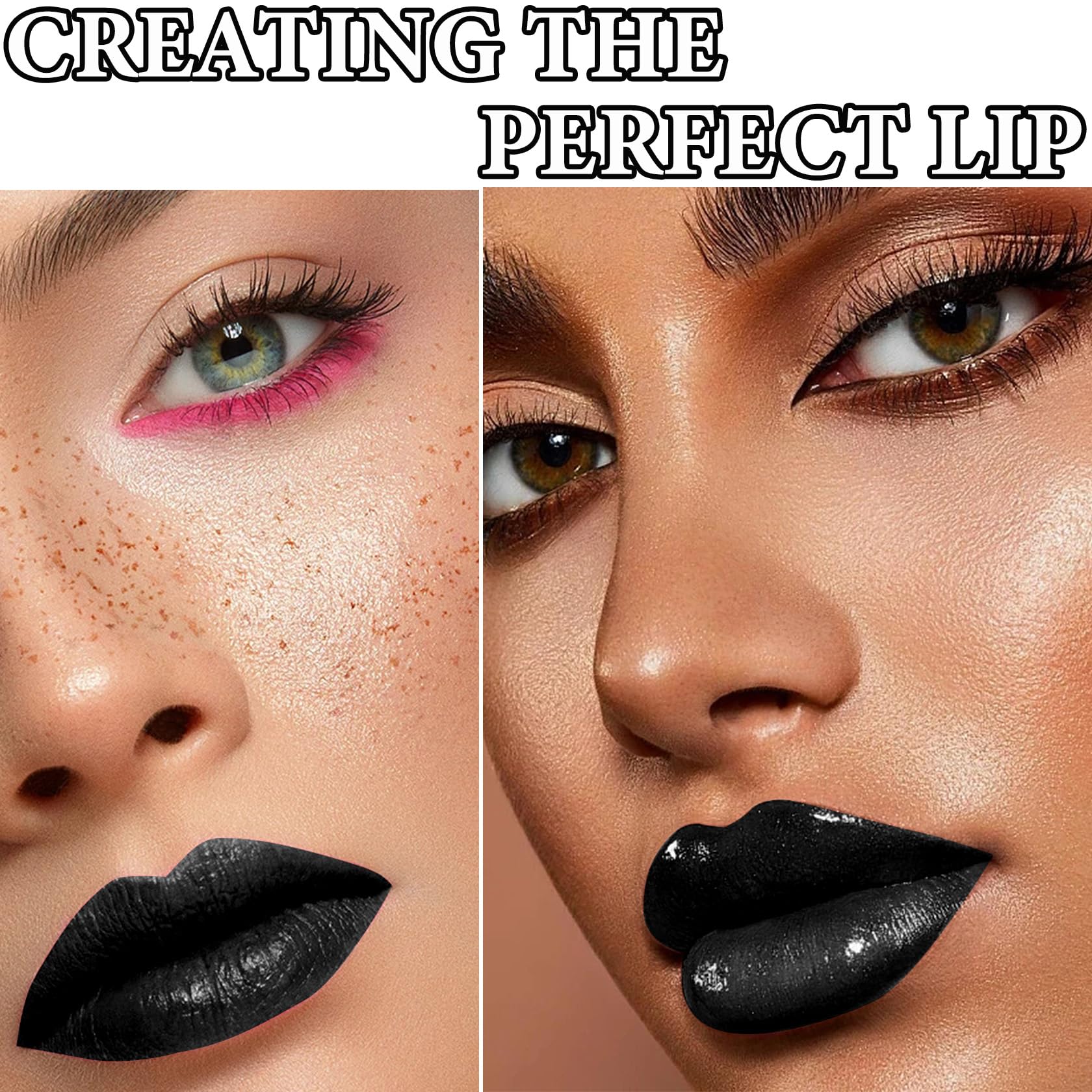 Set mit 3 flüssigen Lippenstiften und Eyelinern, schwarz, matt, hochpigmentiert, schwarzer Lipgloss, seidig, wasserfest, lang