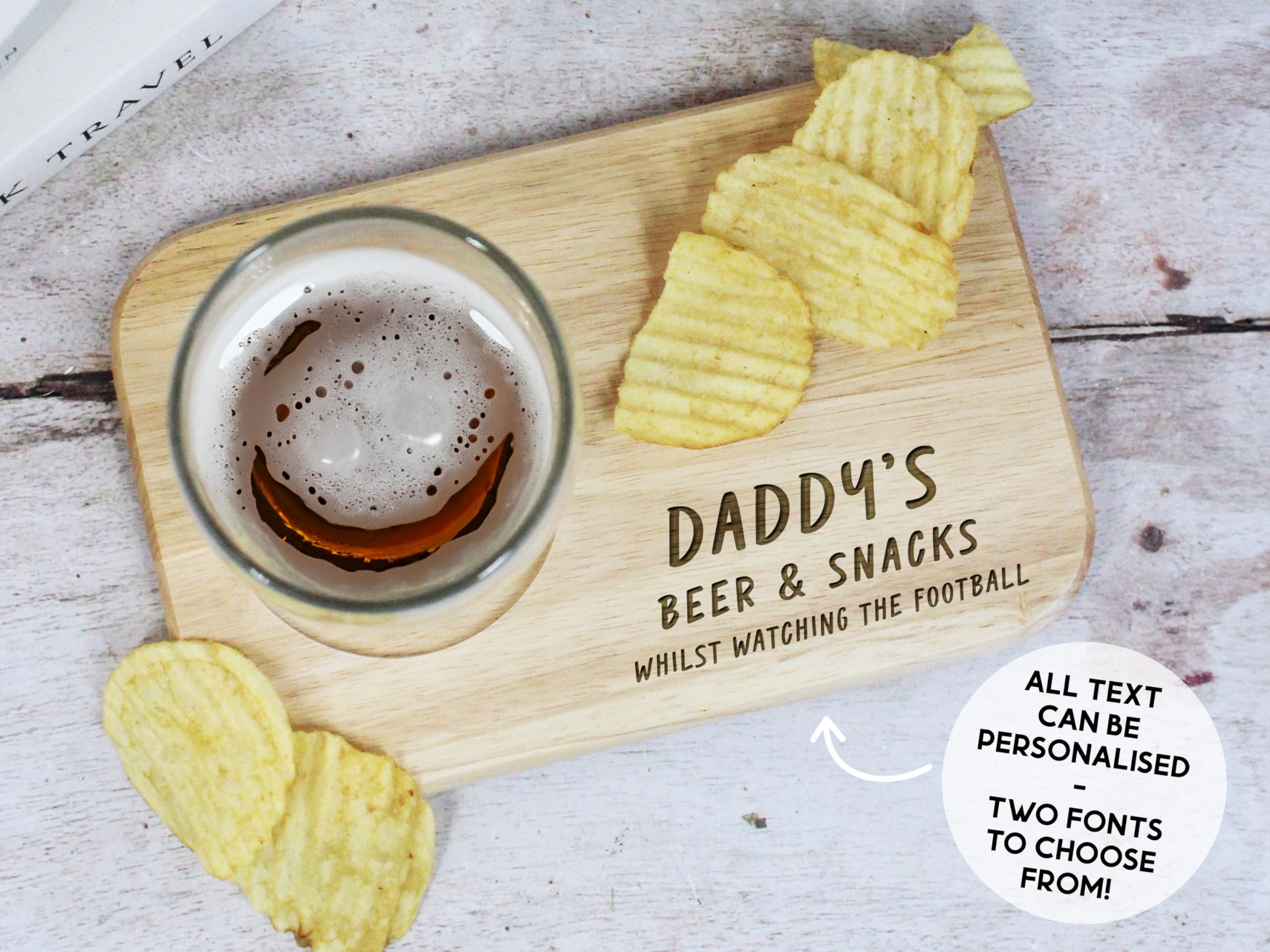 Ebuygb Brown Personalised Dad's Beer & Snacks Serving Tray, Tea And Biscuits Board, Gift For Dad, Birthday Gift, Wooden Treat Tray