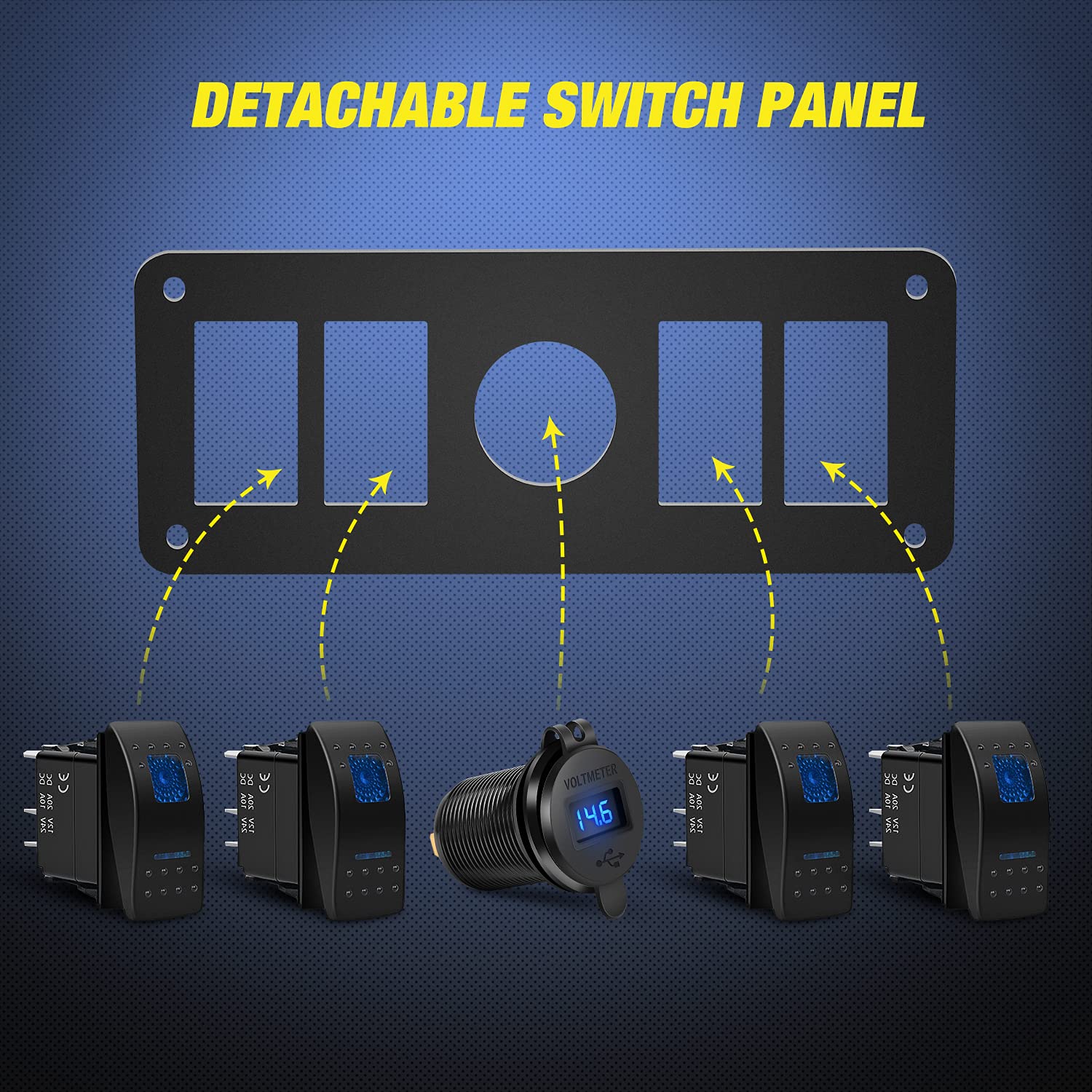 Nilight 4 Gang Rocker Switch Panel with QC3.0 Dual USB Charger Voltmeter Waterproof and Night Glow Stickers 12V-24V DC for Cars Trucks Boats RV