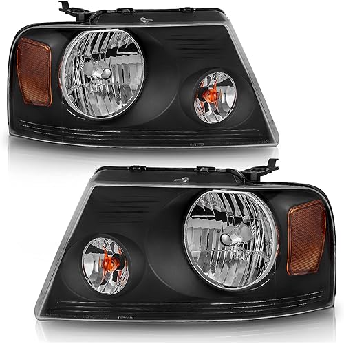 AUTOSAVER88 Headlight Assembly Compatible with 2004 2005 2006 2007 2008 Ford F150 F-150 2004-2008/2006-2008 Lincoln Mark LT Passenger and Driver Side Black Housing Clear Lens Amber Reflector