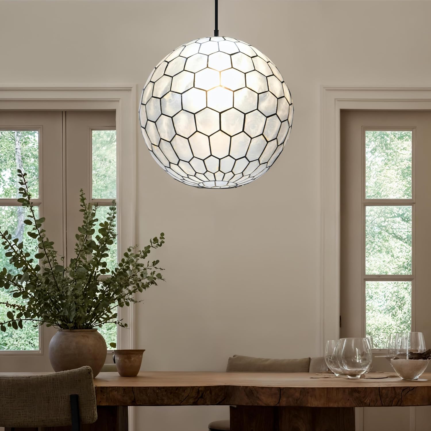 Creative Co-Op Capiz Honeycomb Ceiling Light